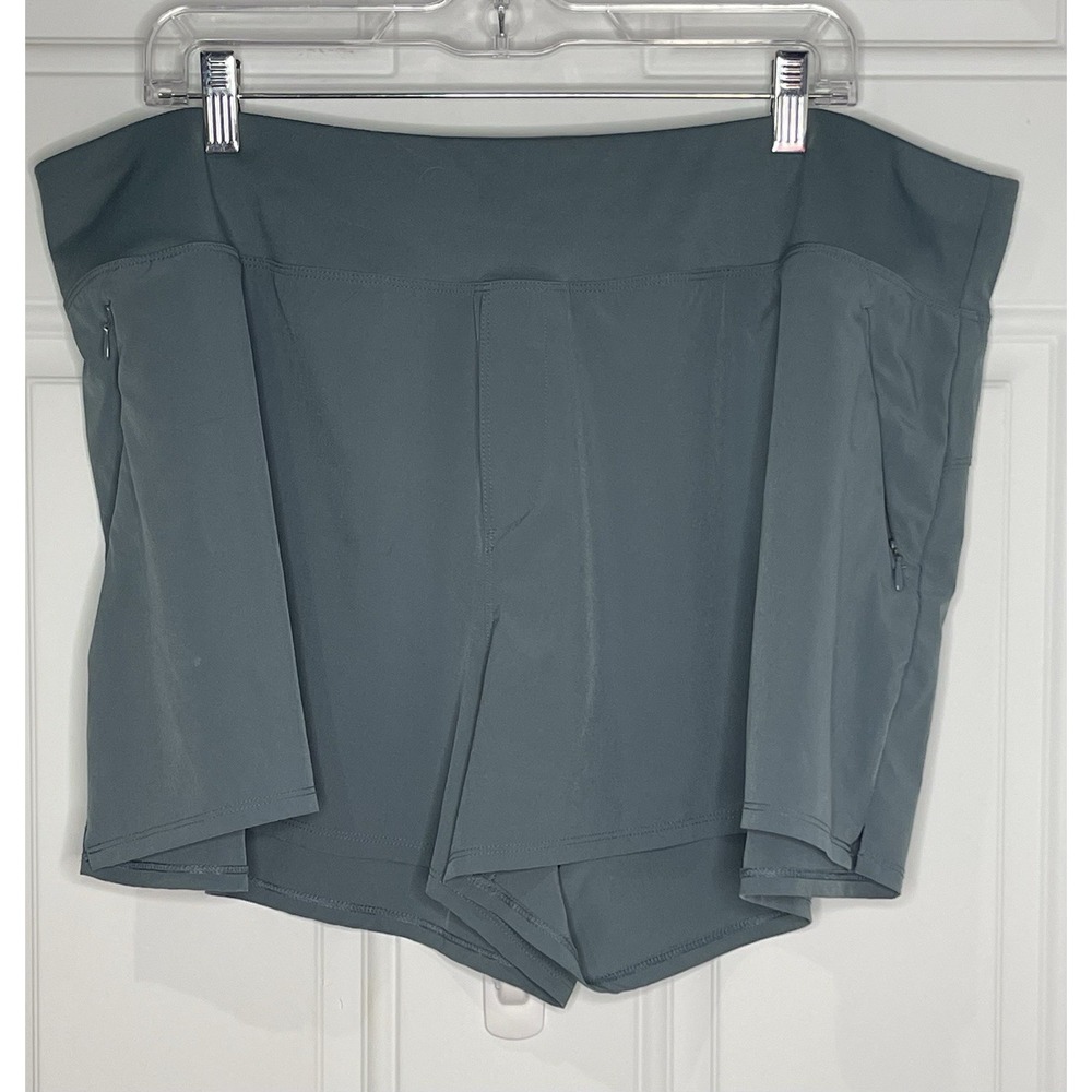 MTA Sport Activewear Women's 2XL Pull On Shorts Green Elastic Waist Zip Pockets